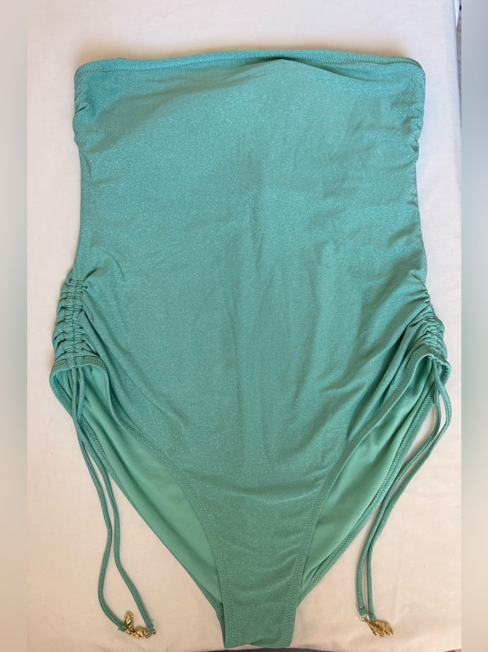 Shade & Shore Mint Green Metallic Shimmer One Piece Swimsuit Bandeau Ruched